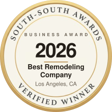 2026 Best Remodeling Company in Los Angeles award badge for Bartona Builders